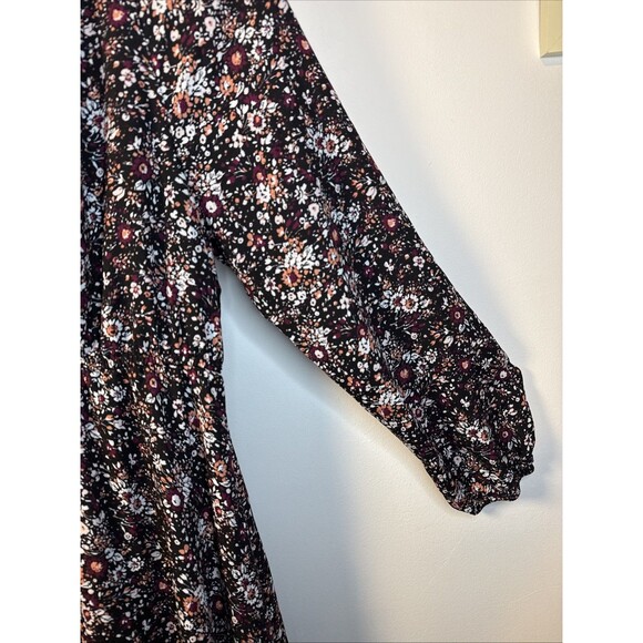 Boho Floral Midi Dress Cottagecore Peasant Prairie Dark Fairy Grunge Flowy L - Picture 2 of 7